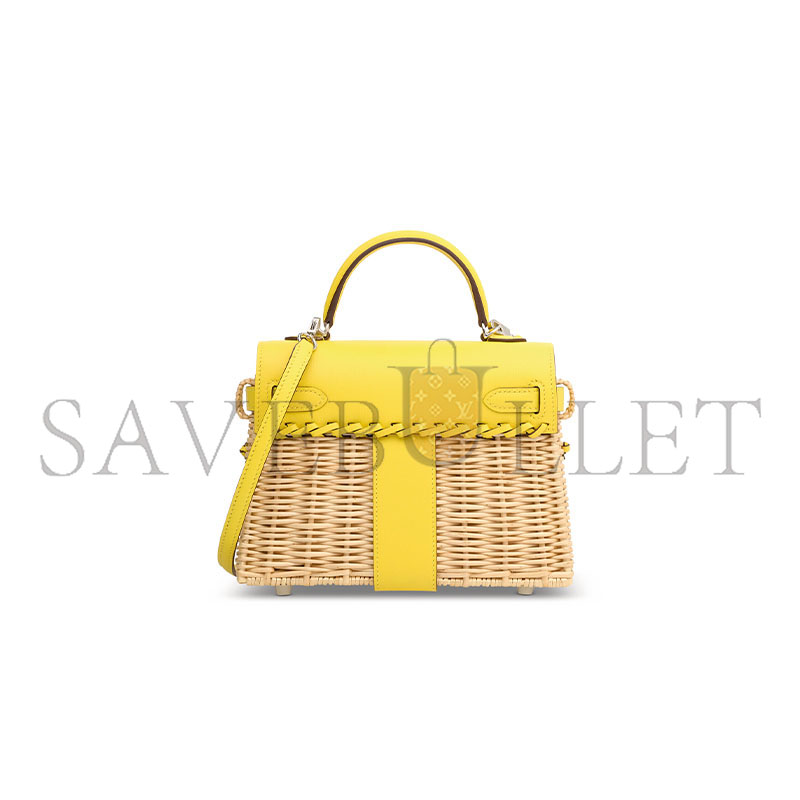 H**mes master jaune de naples swift leather & osier mini picnic kelly with palladium hardware (20*14*8cm)